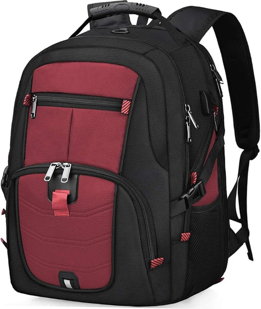 NUBILY Laptop Backpack 17 Inch Waterproof Extra Large TSA Travel Backpack Anti Theft College Business Mens Backpacks with USB Charging Port 17.3 Gaming Computer Backpack for Women Men Red 45 L