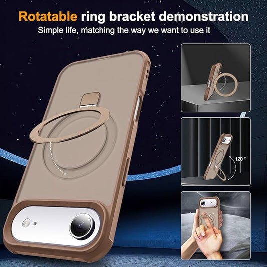 Compatible with iPhone 17 Air Case with Invisible Magnetic O-Ring Stand Military-Grade Translucent Phone Case for iPhone 17 Air 6.5" [Compatible with Mag-Safe][Great Grip Feeling],Desert Brown