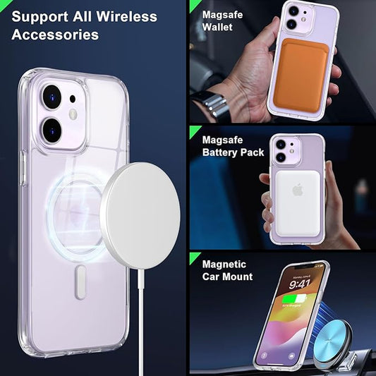 MOCCA Strong Magnetic for iPhone 12 Case/12 Pro Case, [Anti Yellowing][Compatible with Magsafe][Mil-Grade Drop Protection] Slim Thin Shockproof Protective Phone Case for iPhone 12/12 Pro 6.1”, Clear