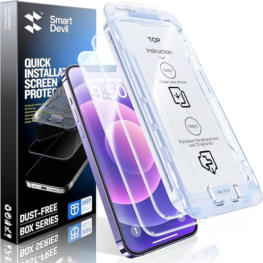 SMARTDEVIL 2-Pack Screen Protector for iPhone 12 Mini, Tempered Glass, HD Clear Film, Easy Installation, Dust-Free & Bubble-Free