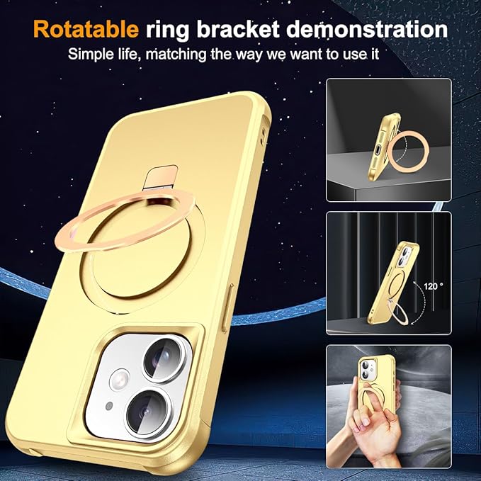 Compatible with iPhone 11 Case with Invisible Magnetic O-Ring Stand Military-Grade Case for iPhone 11 6.1" [Compatible with Mag-Safe][Great Grip Feeling], Gold
