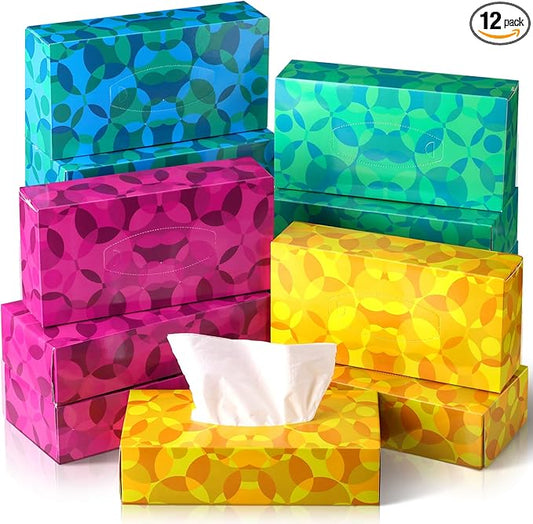 Yinder 12 Packs 1560 Sheets Soft Facial Tissues Box 2 Ply 130 Sheets Per Box Household Facial Tissues Bulk Fit for Bathroom Kitchen Office Car Home Use(Abstract Geometry)
