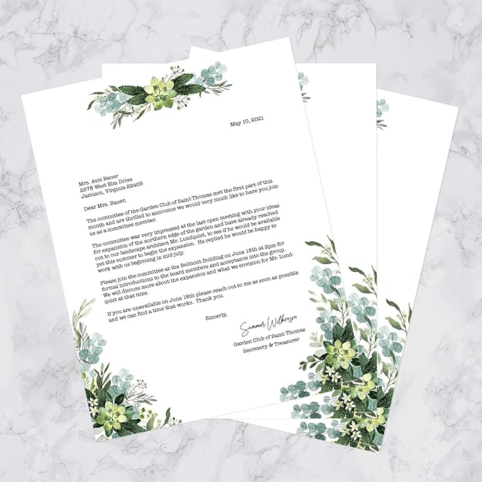 Great Papers! Lush Greenery Letterhead / 80 Floral Sheets 8.5" x 11" Beautiful Watercolor Botanical All Occasion Letter Paper