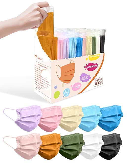 Face Masks Disposable 100 Pack, 4 Ply ASTM Level 3 Medical Grade, Breathable for Adult Outdoor Protection, Individually Wrapped for Home, School & Office, Classic