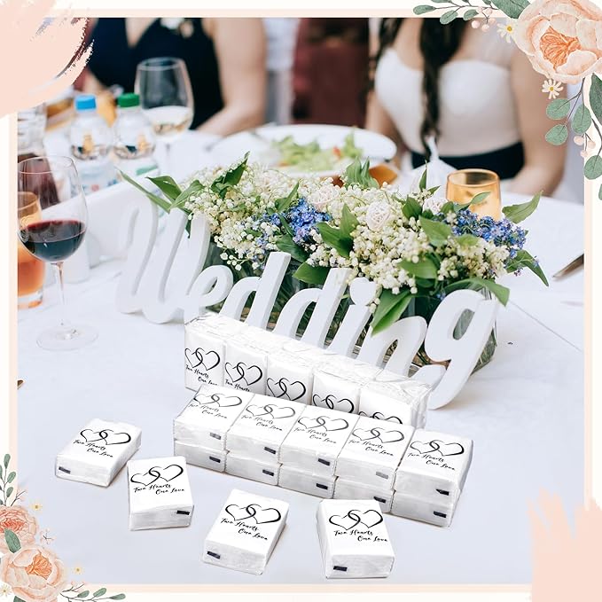 50 Pack Happy Tears Tissues Packs for Wedding Bulk Facial Tissues Items for Guests Welcome Bags Pocket Paper 3 Ply Individual Mini Travel Tissue Packs for Wedding Graduation Party Ceremony(Cute)