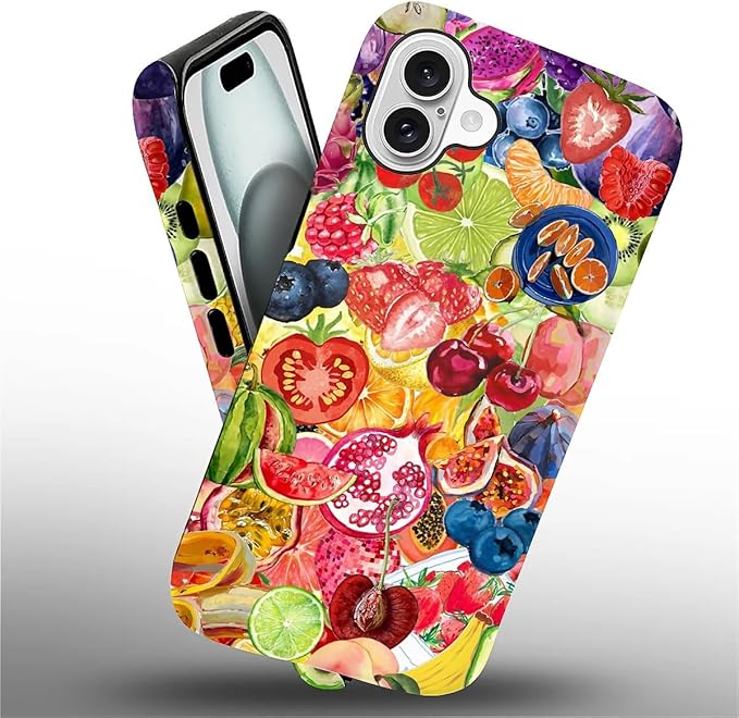 Case for iPhone 16,Summer Fruit Collage for Woman Men Full Body Protective Cover Shockproof 2 in 1 Silicone + Hard PC Case for iPhone 16