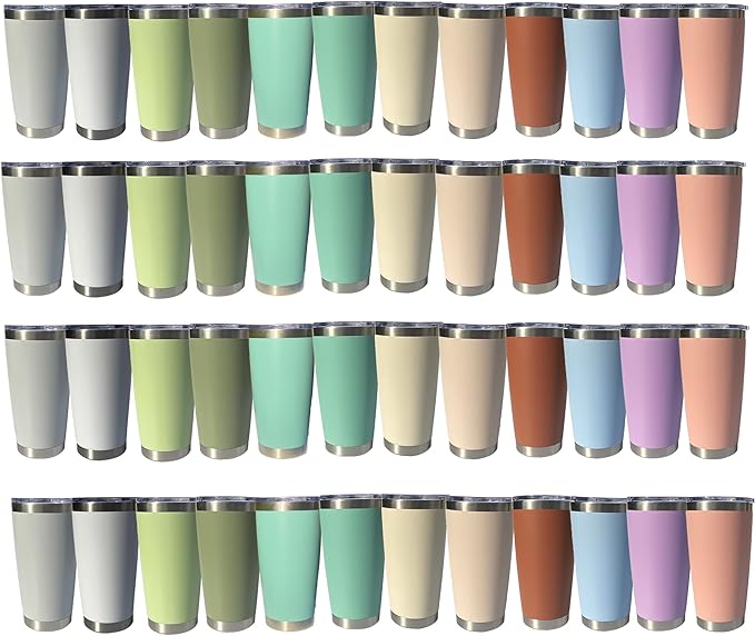 20oz insulted tumblers stainless steel cup Tumbler Bulk with push Lid, and metal straw powder coated coffee cup for cold and hot drinking (48, Modern MIX color)