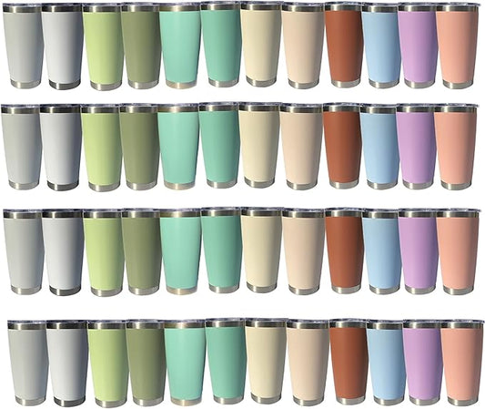 20oz insulted tumblers stainless steel cup Tumbler Bulk with push Lid, and metal straw powder coated coffee cup for cold and hot drinking (48, Modern MIX color)