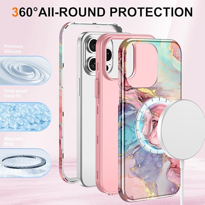 Btscase for iPhone 15 Pro Max Case [Compatible with Magsafe] [Military-Grade Drop Protection] Slim Anti-Scratch Smooth Touch TPU Bumper Shockproof Magnetic Phone Case for Women Girls Men, Rose Gold