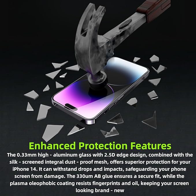 2 Pack tempered glass screen protector for iphone14 Pro Max，iphone Tempered Glass Screen Protector, Protector de Pantalla, 9H Hardness, Bubble-Free, Easy Install Kit (iphone14 Pro Max)