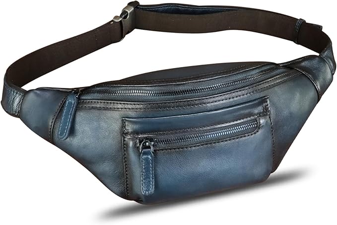Genuine Leather Fanny Pack for Men and Women Vintage Handmade Leather Waist Bag Sling Bag Sling Backpack Purse Hip Crossbody Bag (Blue)