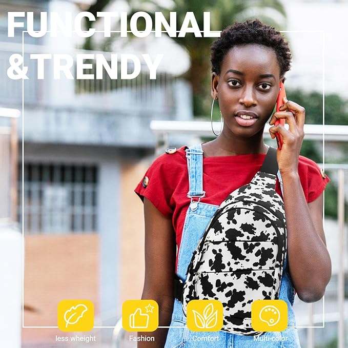 Crossbody Bags for Women, Sling Bag for Men, Small Hiking Backpack Anti Theft Lightweight for Outdoors Travel （M, Cow Print）