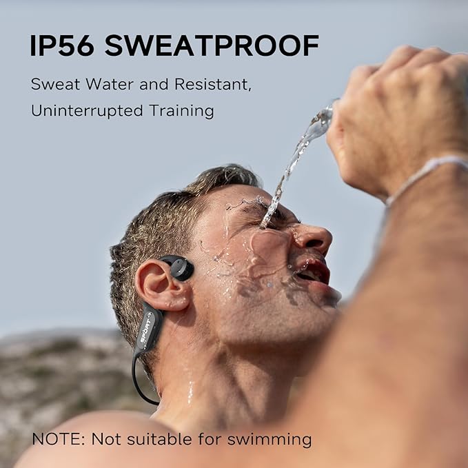 Bone Conduction Headphones, 2025 Upgrade Bluetooth 5.4 Open Ear Headphones, 10H Playtimes Bone Conduction Earbuds with Mic, IP56 Sweatproof Earphones for Workout, Hiking, Black