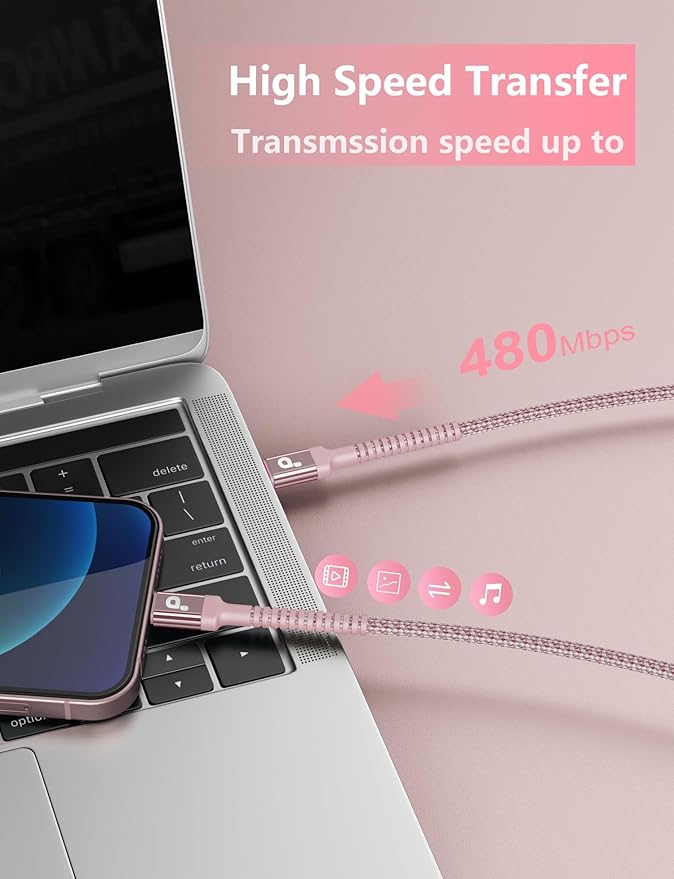 USBC Cables 6FT, 2Pack USB C to C Charger Cable, Long USBC Fast Charging Cable Nylon Braided USB C iPhone Charger Cord Compatible with iPhone 17 16/15/Pro Max/PlusSamsung Galaxy S23/LG/Switch-Pink