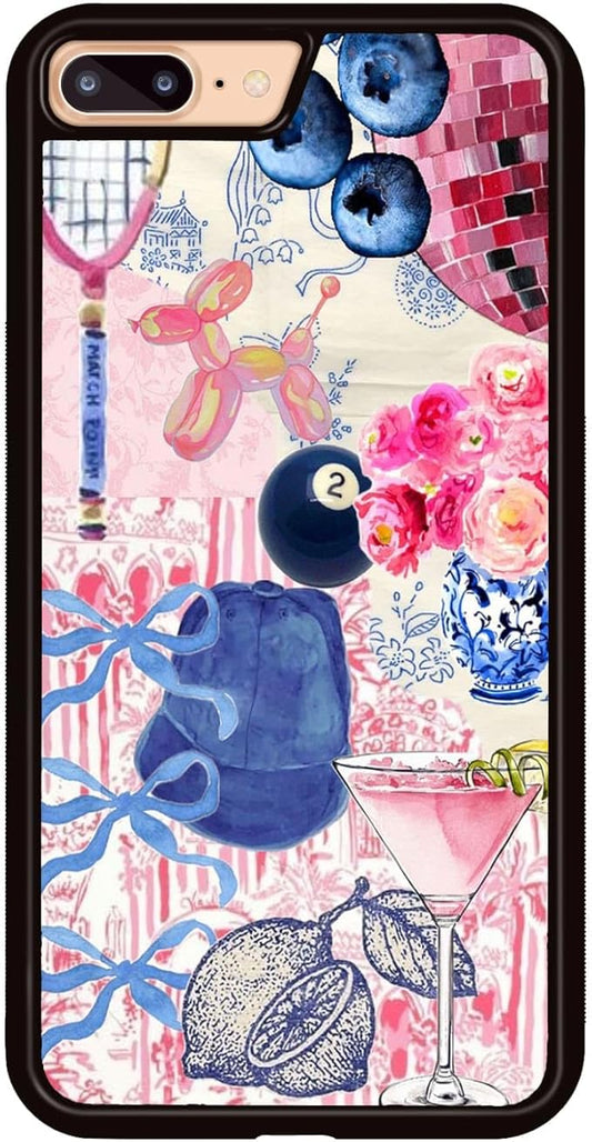 Aesthetic Collage Shockproof Protective Trendy Preppy Phone Case for iPhone 7Plus/8Plus Cute Flower Bow Case