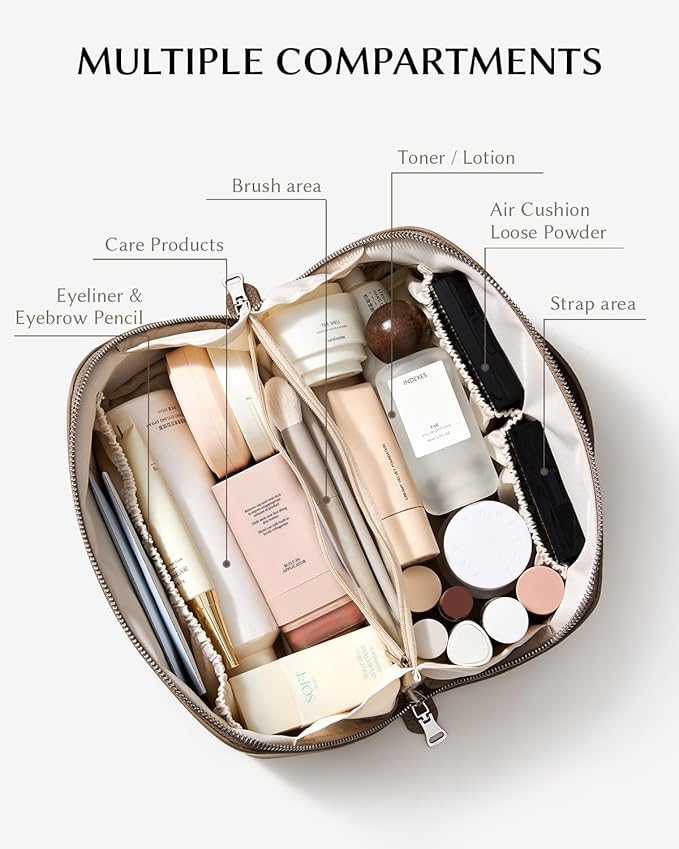 EACHY Makeup Bag,Large Capacity Travel Makeup Bag,Waterproof Portable Open Flat Toiletry Bag Cosmetic Bag with Divider and Handle