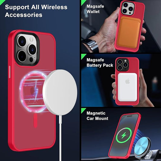 MOCCA Strong Magnetic for iPhone 14 Pro Max Case [Compatible with Magsafe] [10FT Military Grade Protective] Translucent Matte Slim Shockproof Case for iPhone 14 Pro Max 6.7"-Red