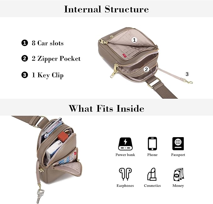 INICAT RFID Blocking Sling Bag Leather Crossbody Bags for Women Fanny Pack Cross Body for Woman Chest Bag for Travel 1.9L