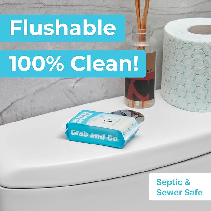 Impossibly Compact Travel Flushable Wipes - 99.5% Water and Aloe - Safe for Sensitive Skin, Hypoallergenic & Unscented - Travel Essentials for Adults, Kids & Baby Care - 8 Pack Total 48 Wipes