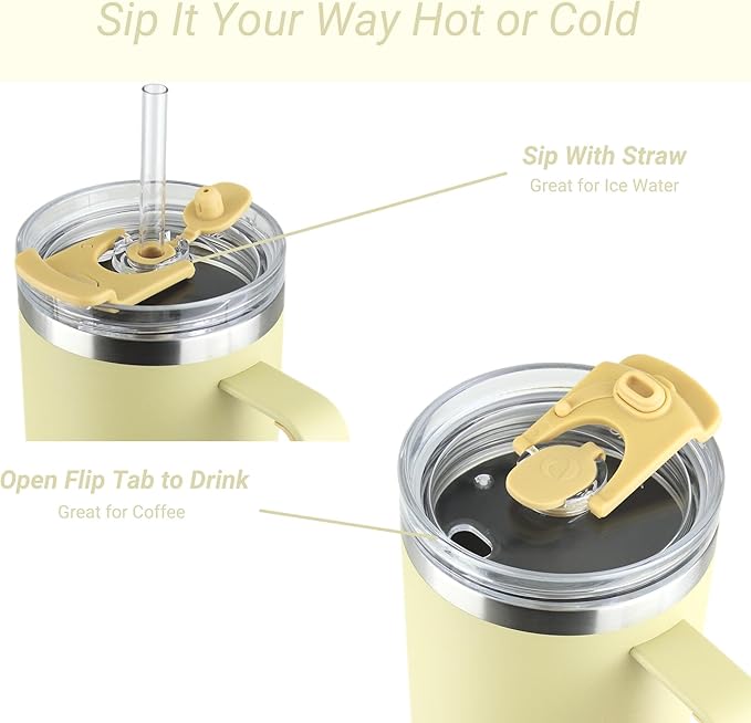 Drinco 40oz 30 oz Tumbler with Handle, Straw Lid, Insulated Stainless Steel Travel Mug Water Bottle Ice Coffee Cup For Cold and Hot, BigSur (30oz, Moonstone)