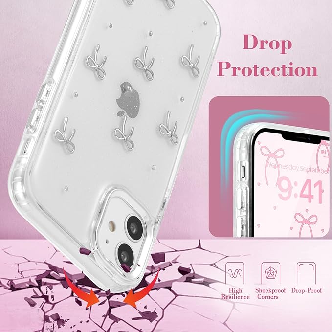 EYZUTAK Case for iPhone 12/iPhone 12 Pro, Bling Glitter 3D Bowknot Phone Case Cute Sparkly Crystal Clear Bow Aesthetic Design Case Slim Soft Durable TPU Transparent Protective Cover for Women Girl-Bow
