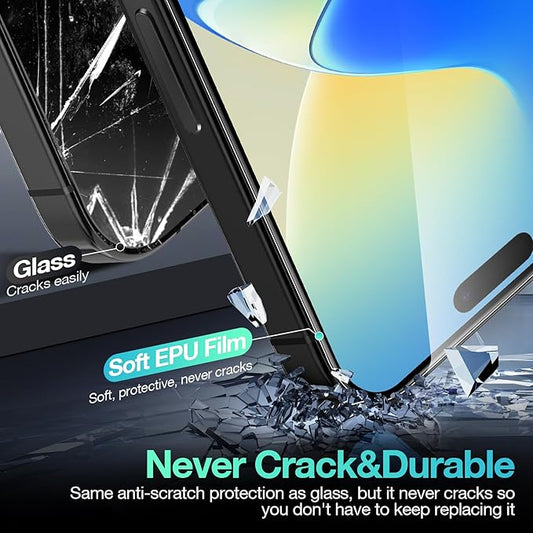 3 Pack Flexible Film Screen Protector for iPhone 16 Pro, Non-breakable Soft TPU Hydrogel Film for iPhone 16 Pro Screen Protector Film (NOT Glass)
