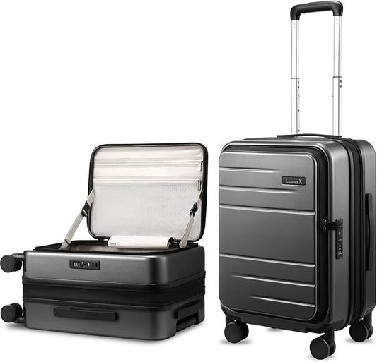 Carry On Luggage Top Opening, FLO-Lite Expandable Polycarbonate Hard Shell Suitcase with Wheels(FLT, Charcoal Metallic, 20 Inch, 38L-43L)