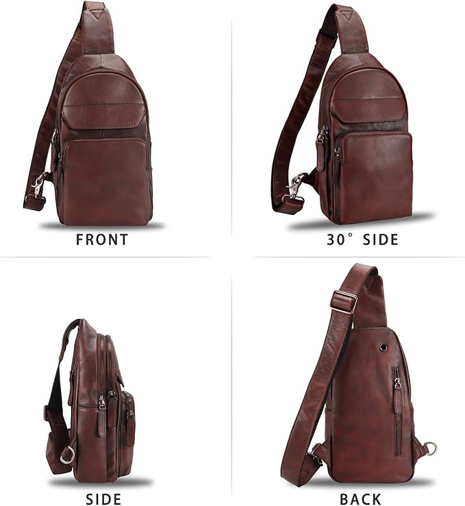 Genuine Leather Sling Bag for Man and Women Crossbody Purse Handmade Retro Shoulder Backpack Vintage Chest Bags