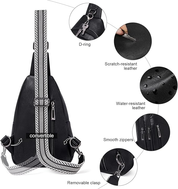 Womens Sling Bag Crossbody Bags for Women Vegan Leather Sling Backpack Daypack Fanny Pack Crossbody Purse Travel