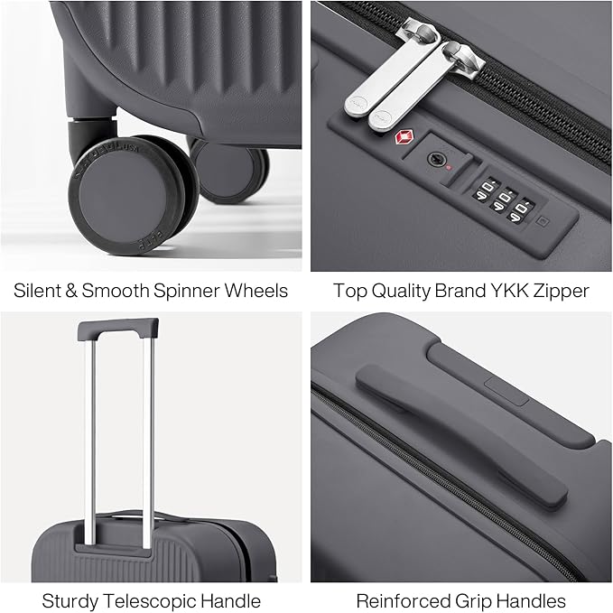mixi 20 Inch Carry On Luggage PC Hardside Suitcases with Wheels & TSA for Travel Woman Men, Rock Gray