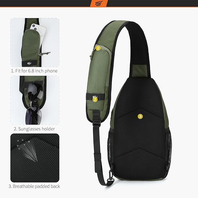 SKYSPER Sling Bag Crossbody Backpack - Chest Shoulder Cross Body Bag Travel Hiking Casual Daypack for Women Men(Army Green)