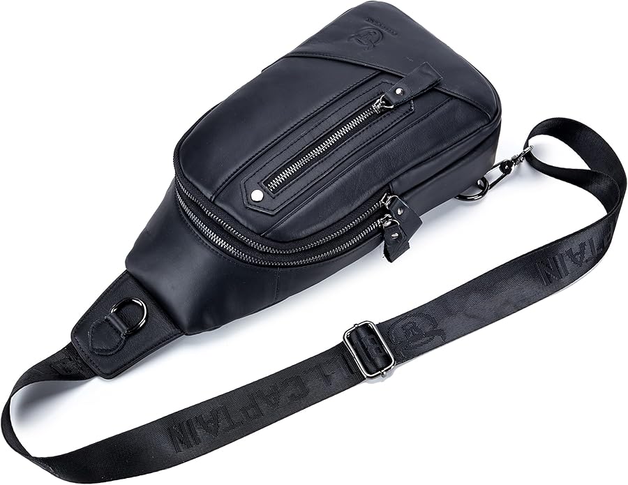 LUKZIJAES Genuine Leather Sling Bag for Men