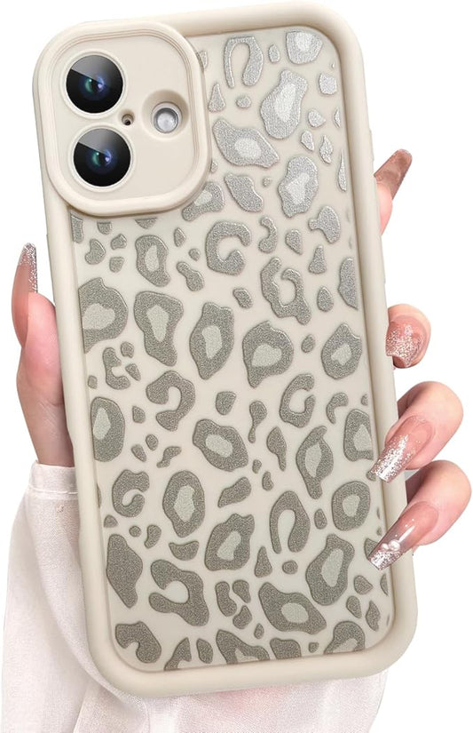 KANGHAR Case for iPhone 16 Leopard Printed Pattern Cute Cheetah Phone Case Soft TPU Shockproof Protective Cover for iPhone 16 6.1 Inch Beige with Gray Prints