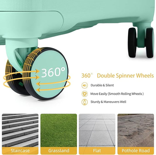 LARVENDER Luggage Sets 5 Piece with Duffel Bag Expandable(Only 28 inch) Hardside PP Carry On Luggage with 360° Spinner Wheels TSA Lock Luggage Sets for Women, Seafoam Green