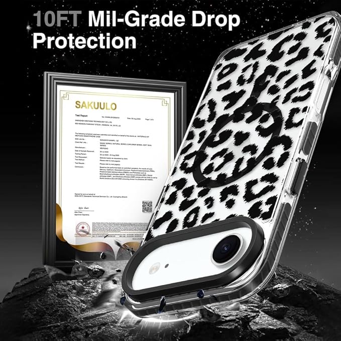 SAKUULO Magnetic for iPhone Air Case with Screen Protector [Compatible with MagSafe] Black Leopard Print Pattern Wireless Charge Strengthen Protection Cover Black Leopard (6.7")