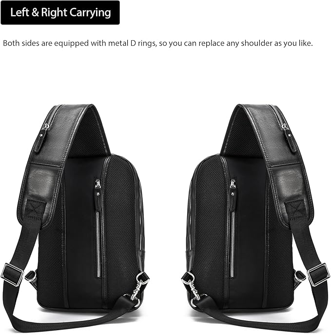 LANNSYNE Full Grain Leather Sling Bag For Men, Crossbody Bag fits 12.9" iPad Crossbody Chest Daypack