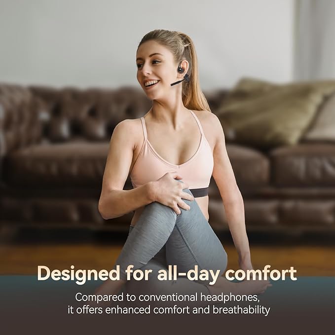 CXK Open Ear Headphones with Mic, Bluetooth Headset with AI Noise Cancellation Microphone Wireless Headset with Mic Bluetooth 5.3 Air Conduction Headphones for Work Call Meeting Driving