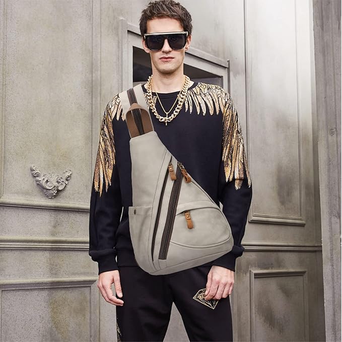 KL928 PU Leather Sling Bag - Small Crossbody Backpack Shoulder Casual Daypack Rucksack for Men Women