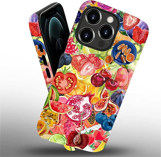 Case for iPhone 12/12 Pro,Summer Fruit Collage for Woman Men Full Body Protective Cover Shockproof 2 in 1 Silicone + Hard PC Case for iPhone 12/12 Pro