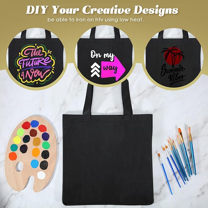 Reginary Reusable Totes Bags - 100 Pcs Non Woven Grocery Handle Bags for Shop Events & Retail Store(Black)