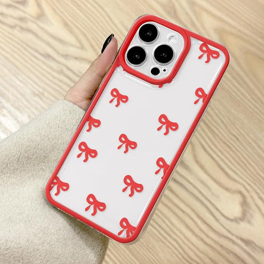 EYZUTAK Case for iPhone 13 Pro, Clear Cute Ribbon Bowknot Pattern Aesthetic Transparent Phone Case Raised Camera Protection Stylish Slim Soft Durable TPU Protective Cover for Women Girls - Red