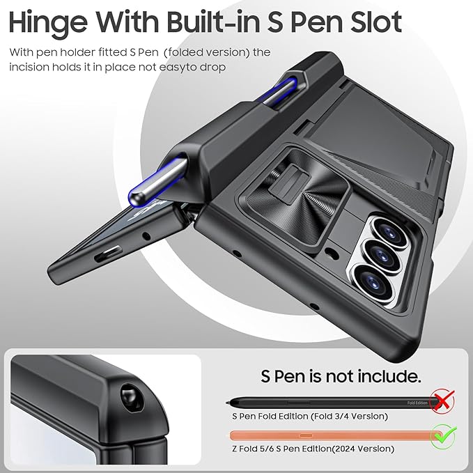 for Samsung Galaxy Z Fold 6 Case with Card Holder RFID Blocking & S Pen Holder & Slide Camera Cover& Hinge Protection & Privacy Screen Protector, Shockproof Wallet Case for Galaxy Z fold 6,Black