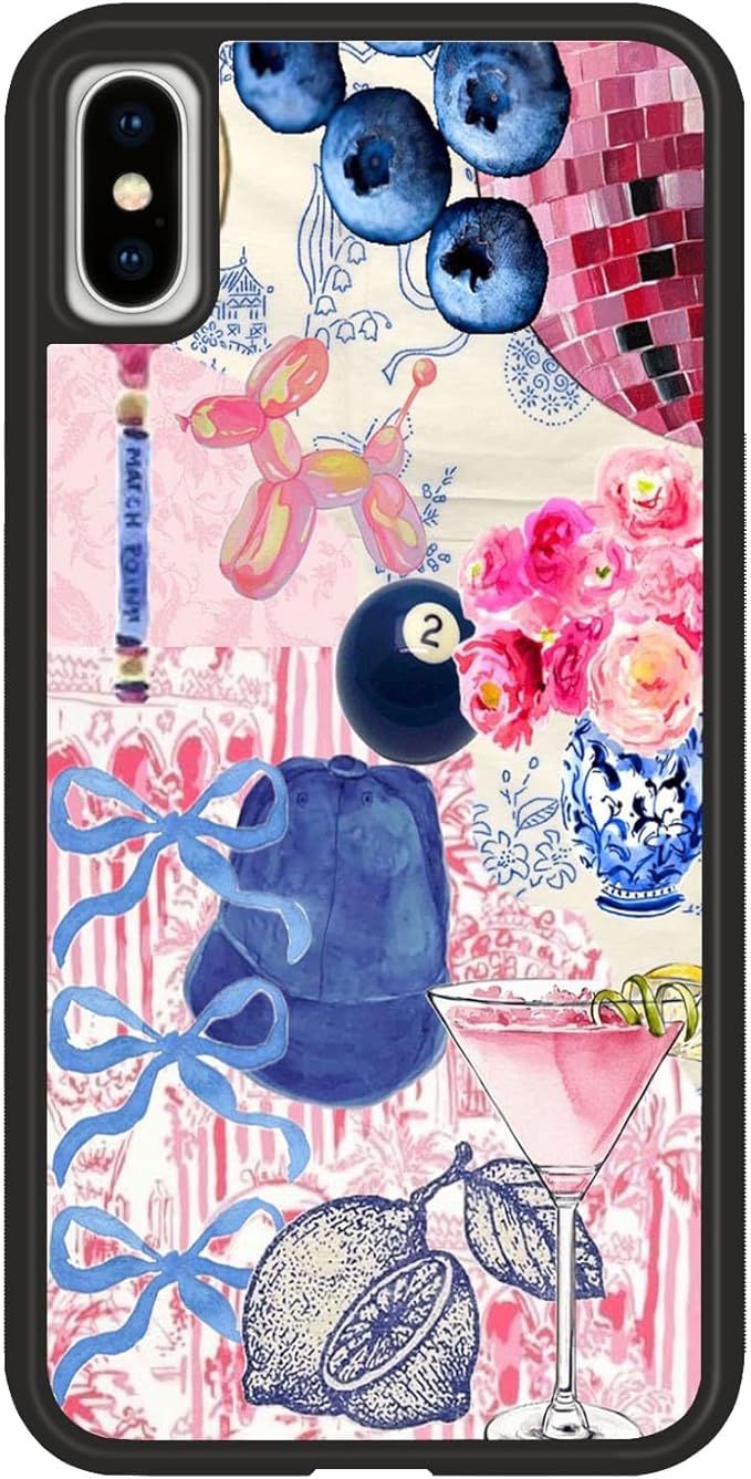 Aesthetic Collage Shockproof Protective Trendy Preppy Phone Case for iPhone X/XS Cute Flower Bow Cover