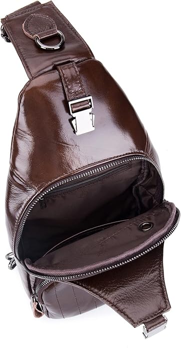 LUKZIJAES Genuine Leather Sling Bag for Men