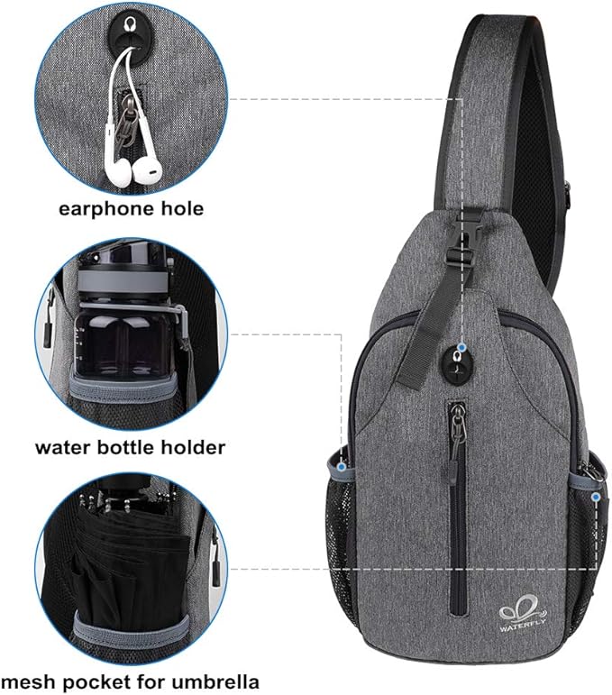 WATERFLY Crossbody Sling Backpack Sling Bag Travel Hiking Chest Bags Daypack (Dark gray)