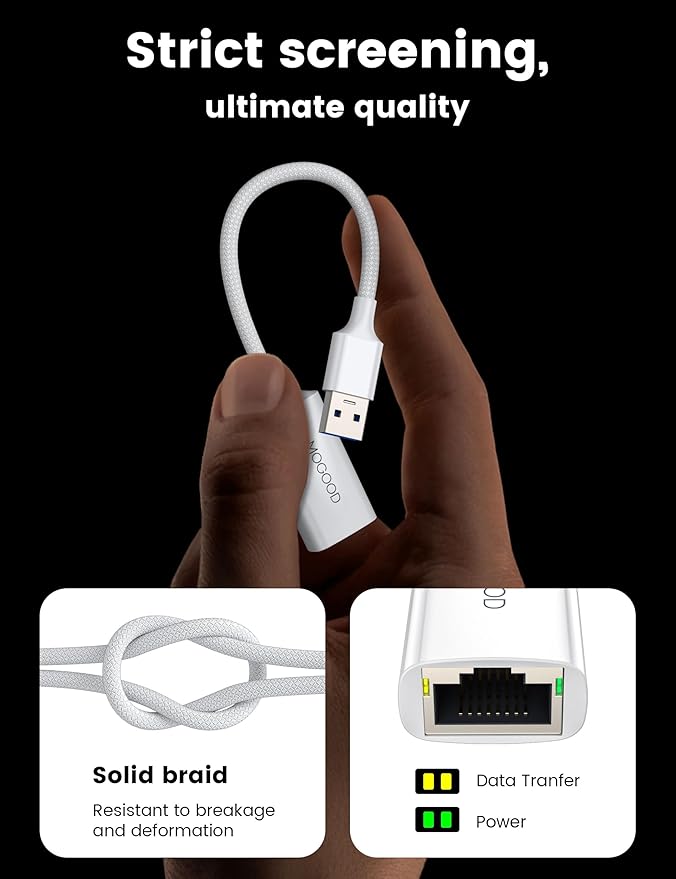 MOGOOD USB 3.0 to Gigabit Ethernet Adapter, Ethernet to USB Adapter, RJ45 Wired LAN Internet for MacBook Air 2024, MacBook Pro 2024, Asus Day Selection 4 etc