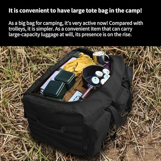 Large Military Travel Duffle Bag Tactical Camping Storage Utility Tote Bag Camping Kitchen Organizer with Deployment Cargo Bag Travel Sports Equipment (Black, Large 25.59"x13.78"x13.78")
