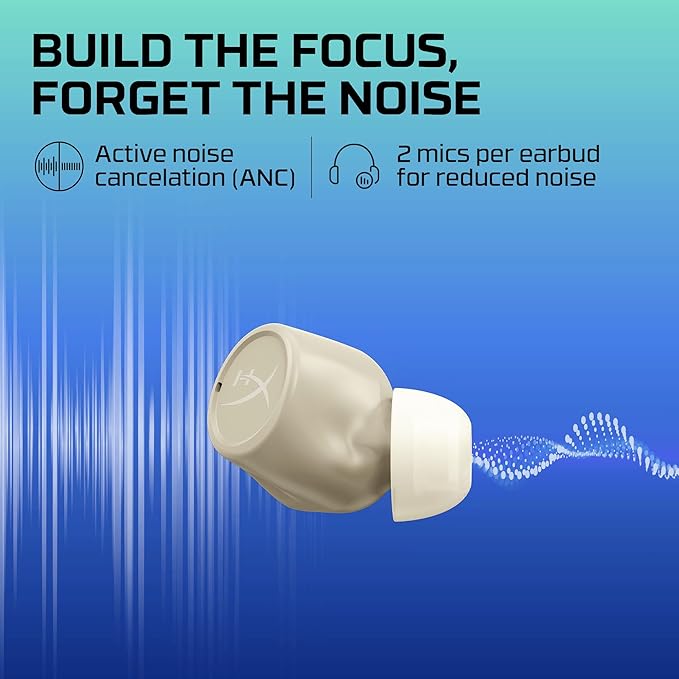 HyperX Cirro Buds Pro – True Wireless Earbuds, Active Noise Cancellation, ANC, Ambient Sound Mode, Low Latency, Bluetooth 5.2, IPX4, Fast Charge, PC, Nintendo Switch, Mobile - Tan