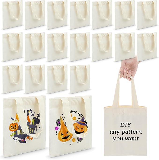 Amylove 48 Pcs Mini Tote Bag Sublimation Blank Canvas Tote Bags Reusable Grocery Luggage DIY Sack Goody for Party Even (10 x 10 Inch,Natural Color)