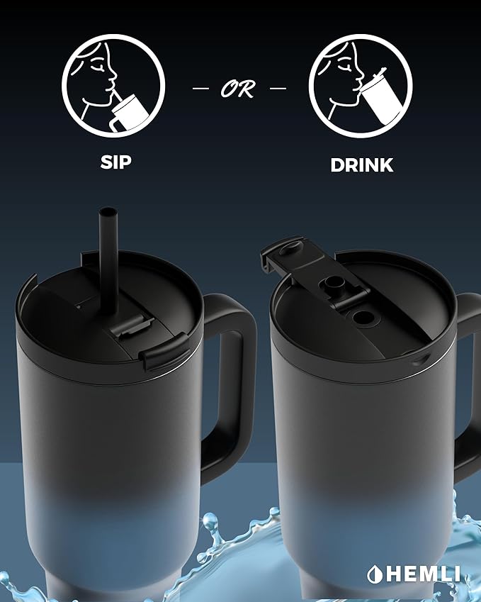 40 Oz Tumbler with Handle and Straw, Insulated Tumbler with Leakproof 2-in-1 Lid and Straw, Reusable and Portable Water and Coffee Stainless Steel Travel Mug, Vacuum Insulated
